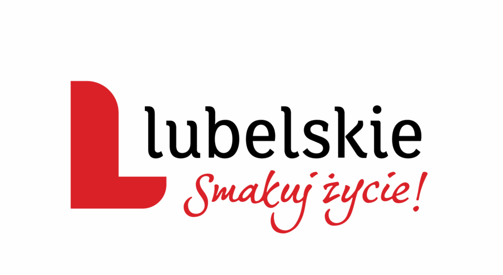 Logo Lubelskie: czerwona litera „L”, napis „lubelskie” i slogan „Smakuj życie!”