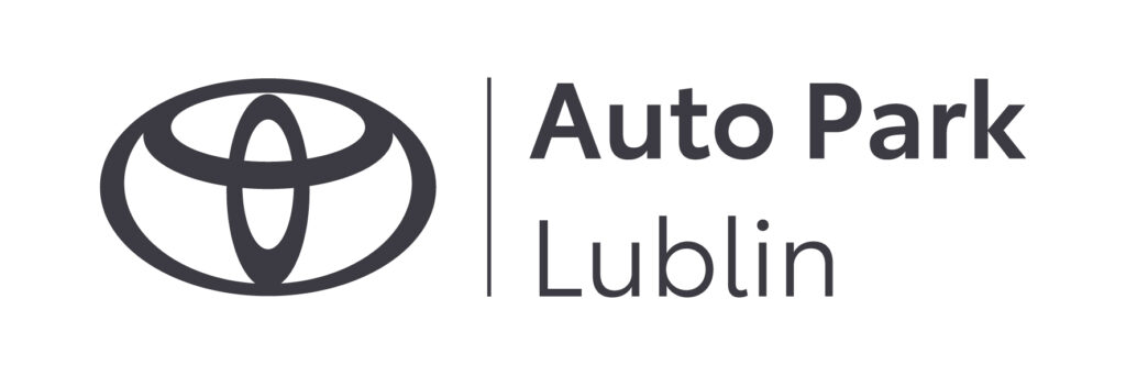 Logo Toyoty z napisem „Auto Park Lublin” w nowoczesnym, motoryzacyjnym stylu.